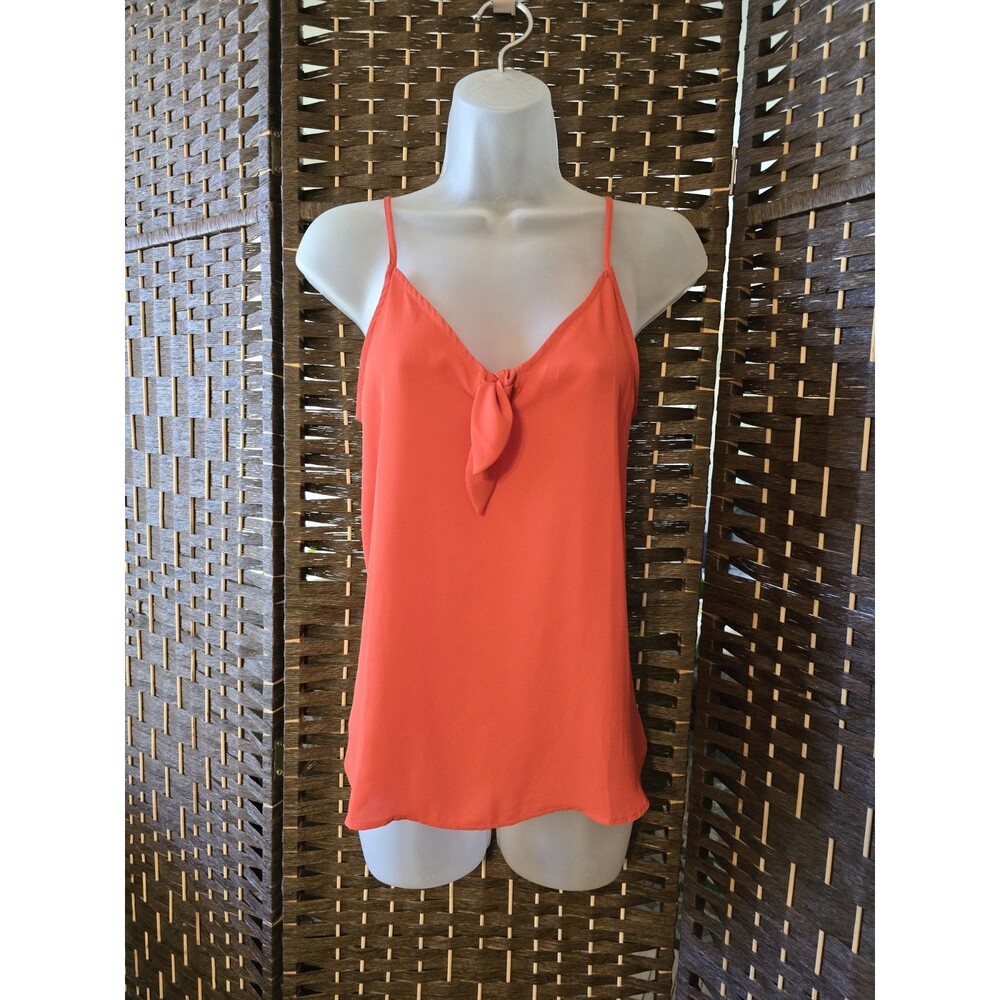 Tie Front Tank Top Hot Orange Flowy Petite SP Cami Adjustable Straps Cottagecore